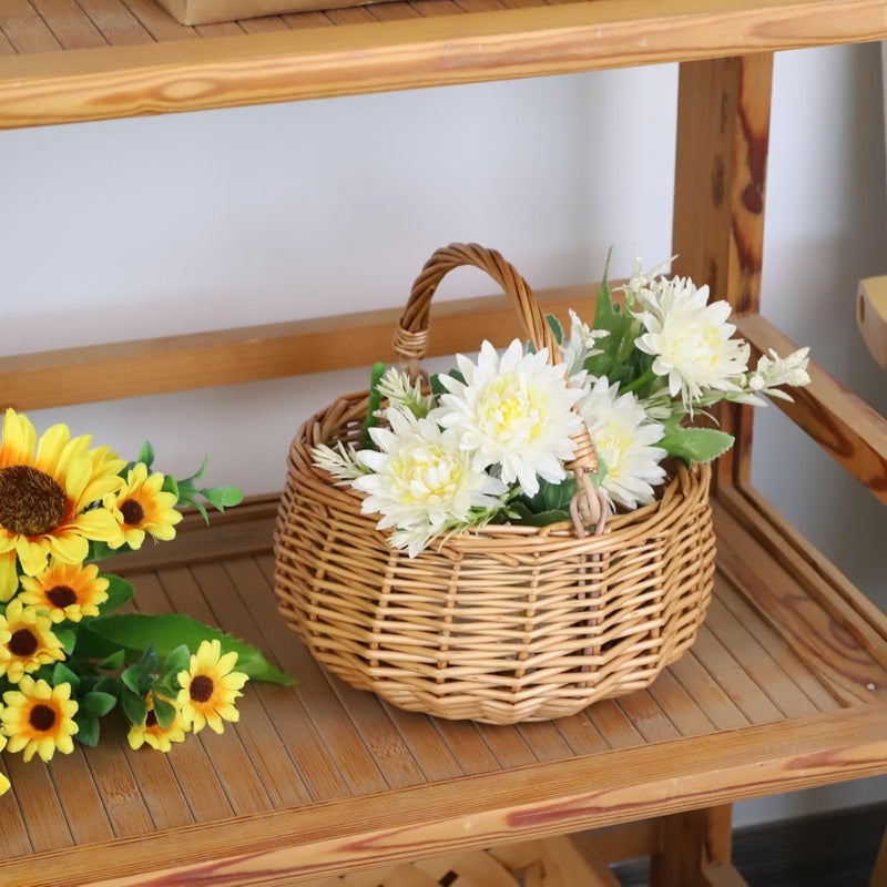 SHCMSADO Small Gift Wicker Picnic Basket with Handle,Willow Flower Girl Basket for Weddings，Garden and Home Decor -Wicker Storage Basket-Natural - Image 5